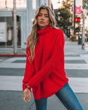 Veyda Ribbed Turtleneck Knit Sweater - Red - FINAL SALE MAIN-001