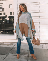 Whispers Of Winter Colorblock Cable Knit Poncho Ins Street