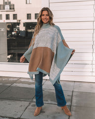 Whispers Of Winter Colorblock Cable Knit Poncho Ins Street