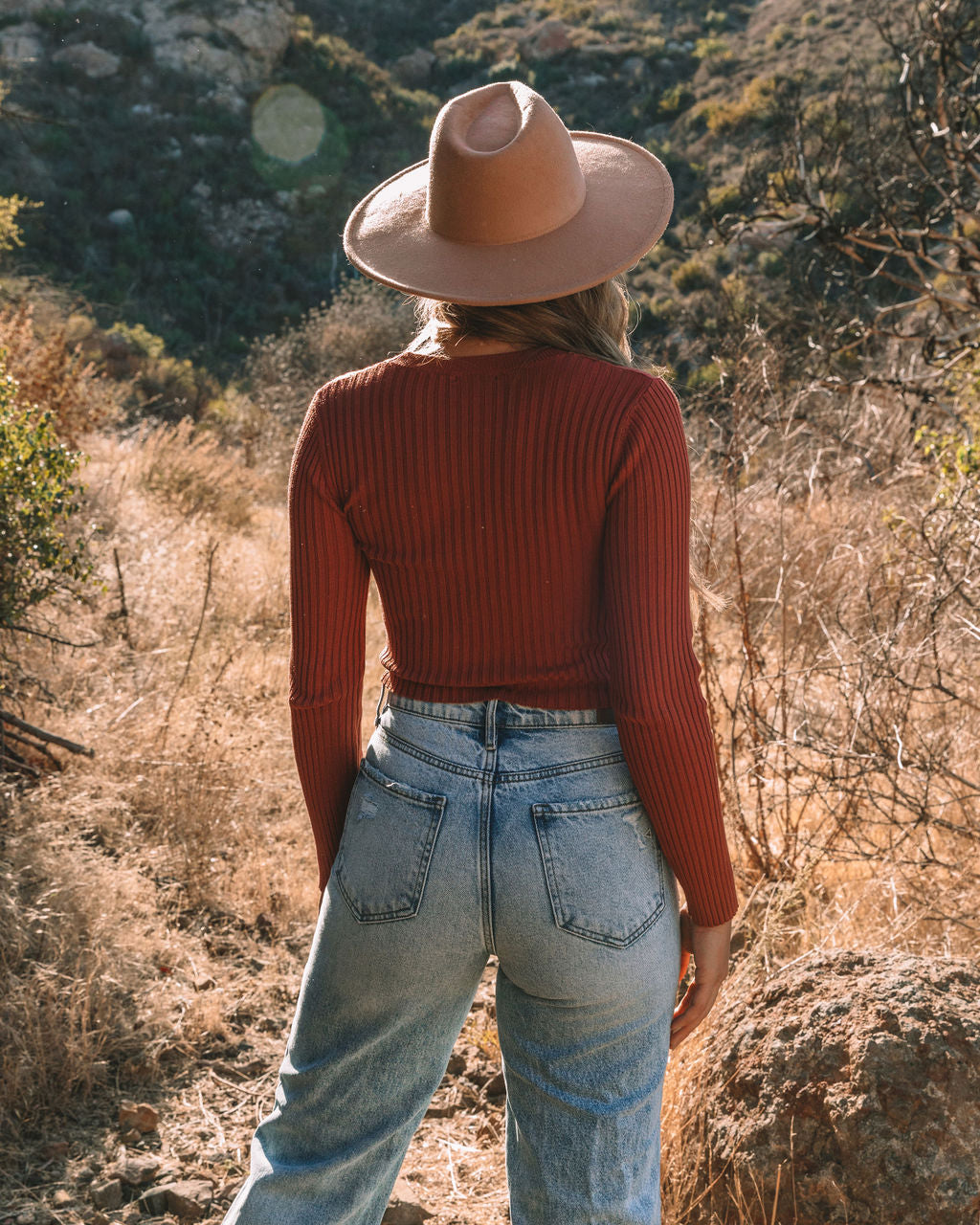 Faye Cropped Ribbed Knit Top - Brick Ins Street