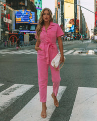 Dumbo Cotton Pocketed Denim Jumpsuit - Pink Ins Street