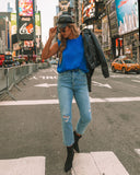 Times Square Padded Shoulder Blouse - Royal Blue - FINAL SALE TCEC-001