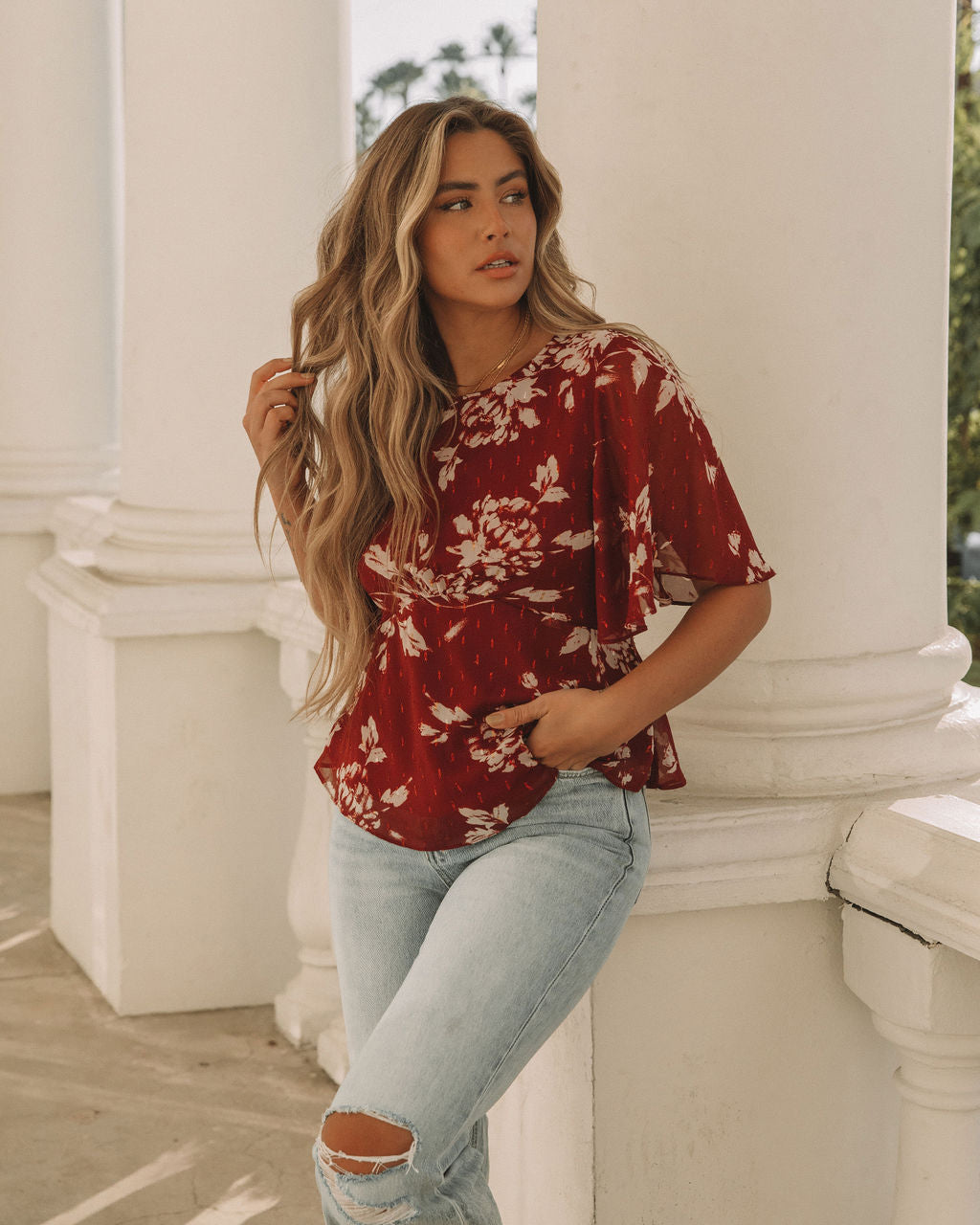 Sidney Floral Shimmer Peplum Blouse Ins Street