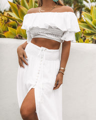 Huma Cotton Smocked Tassel Maxi Skirt - White - FINAL SALE Ins Street