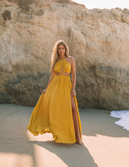 Cailey Cutout Halter Maxi Dress - Moss Yellow Ins Street