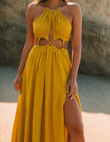 Cailey Cutout Halter Maxi Dress - Moss Yellow Ins Street