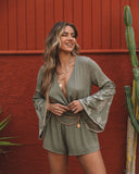Rafferty Pocketed Bell Sleeve Embroidered Romper - Sage Ins Street
