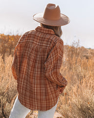 Journee Cotton Plaid Button Down Top - Burnt Orange Ins Street