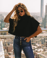 Riya Cropped Turtleneck Poncho Sweater - Black Ins Street