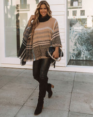 Jaslyn Plaid Turtleneck Poncho - Mocha Multi - FINAL SALE Ins Street