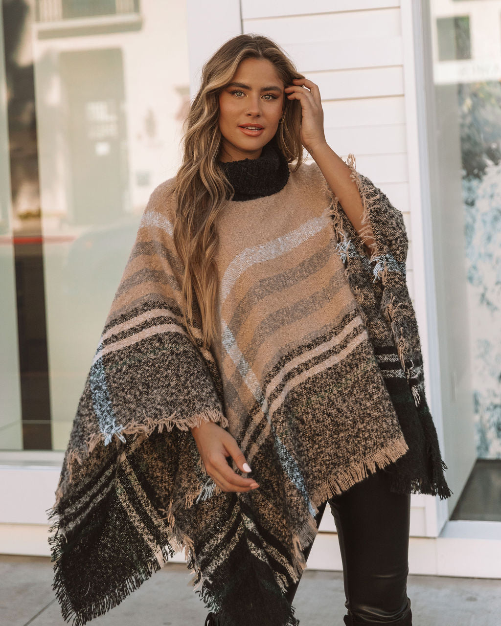 Jaslyn Plaid Turtleneck Poncho - Mocha Multi - FINAL SALE Ins Street