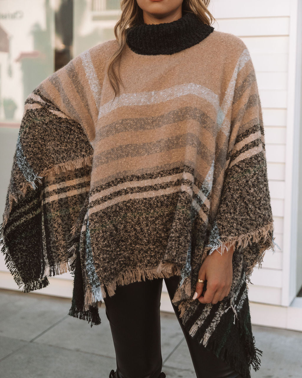 Jaslyn Plaid Turtleneck Poncho - Mocha Multi - FINAL SALE Ins Street