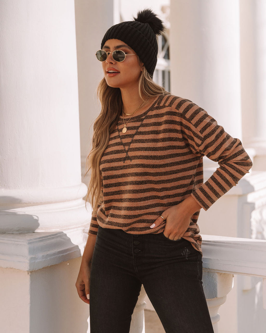 Keller Striped Knit Top - Tan - FINAL SALE Ins Street