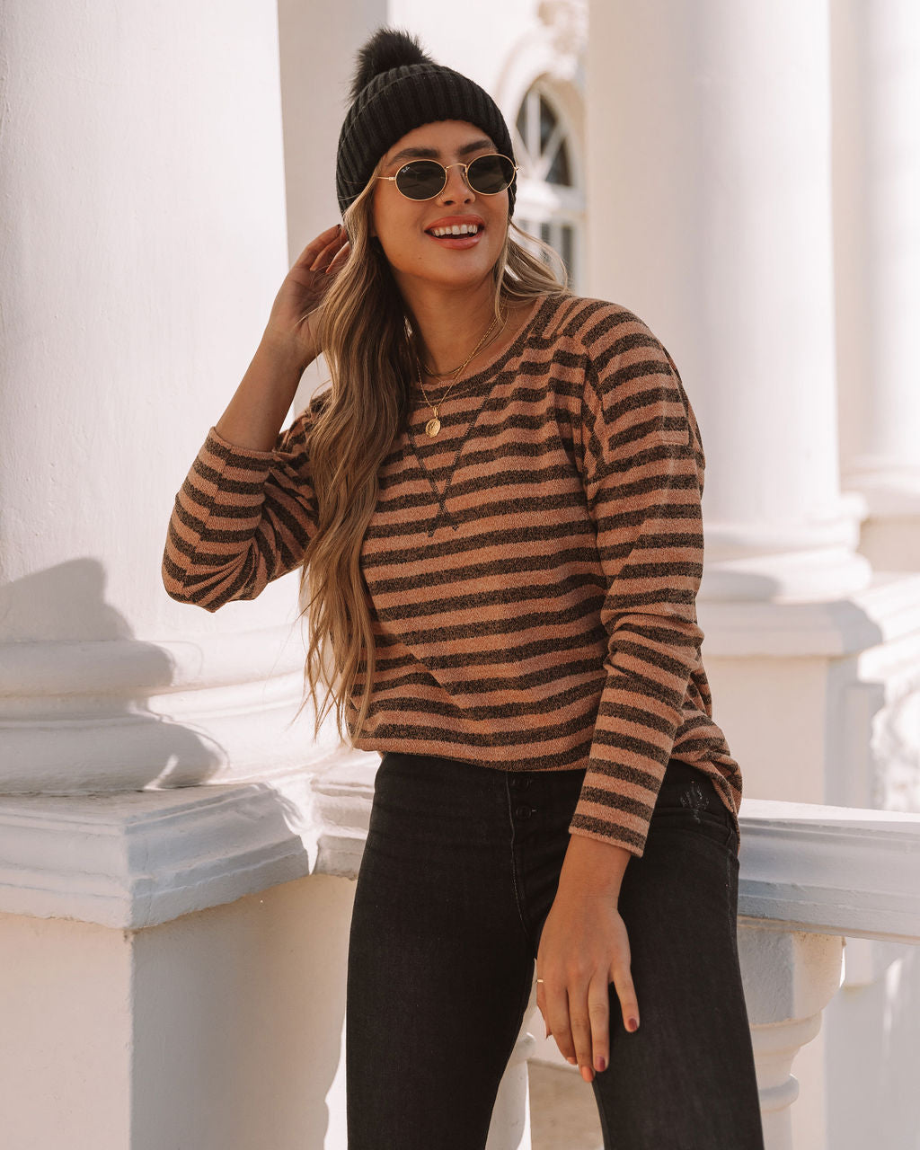 Keller Striped Knit Top - Tan - FINAL SALE Ins Street