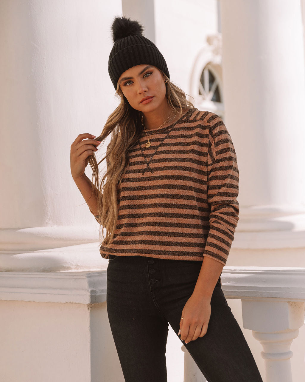 Keller Striped Knit Top - Tan - FINAL SALE Ins Street