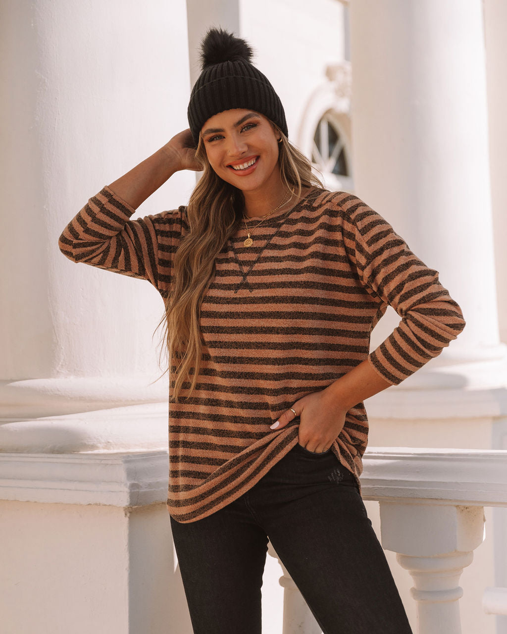 Keller Striped Knit Top - Tan - FINAL SALE Ins Street