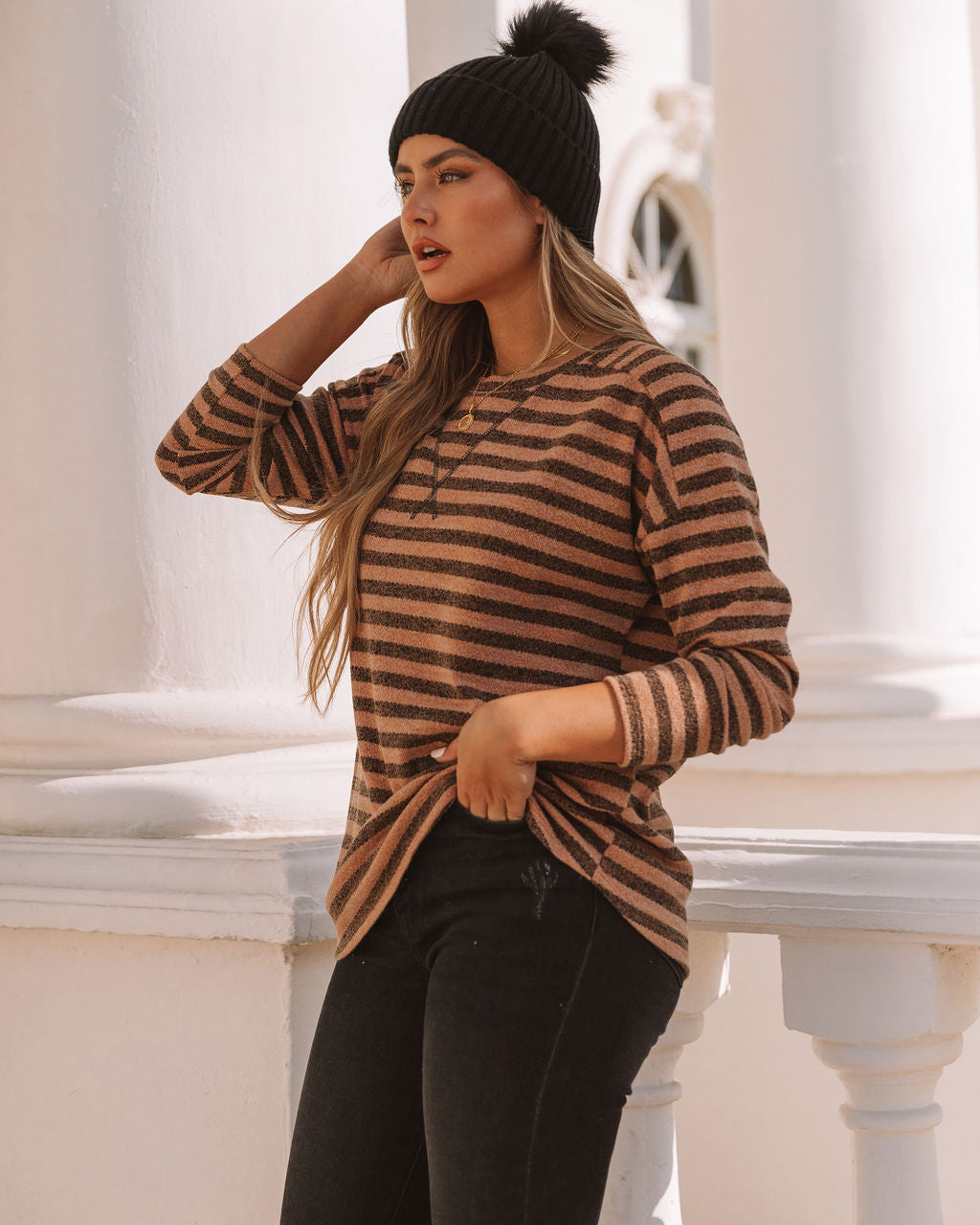 Keller Striped Knit Top - Tan - FINAL SALE Ins Street