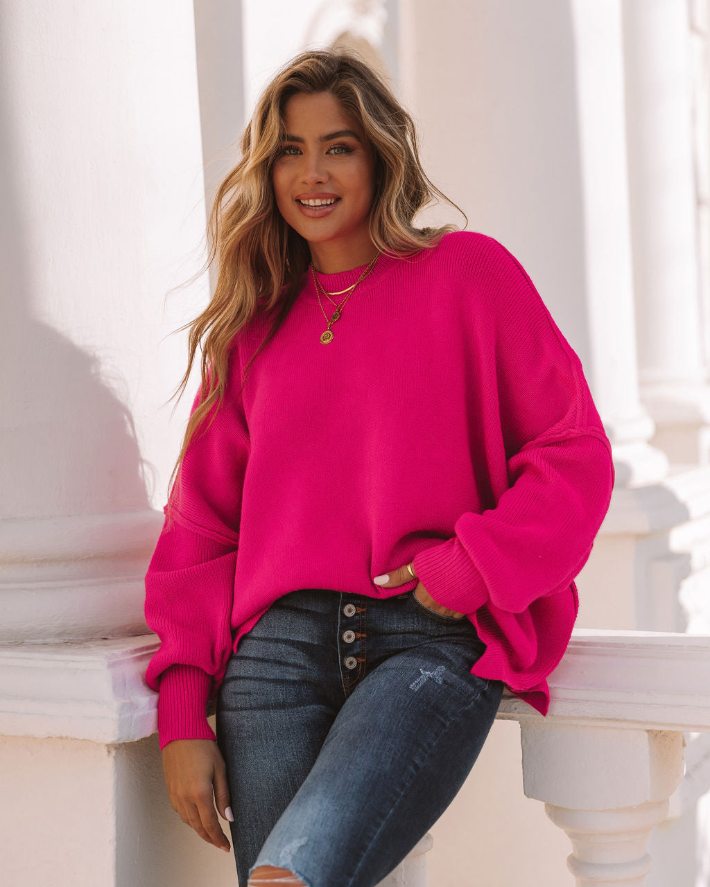 Dariel Relaxed Knit Sweater - Hot Pink - FINAL SALE NEWB-001