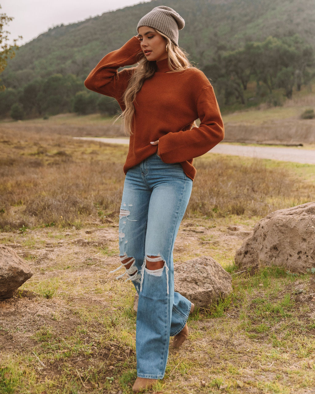 Indulgence Choker Cutout Sweater - Rust - FINAL SALE Ins Street