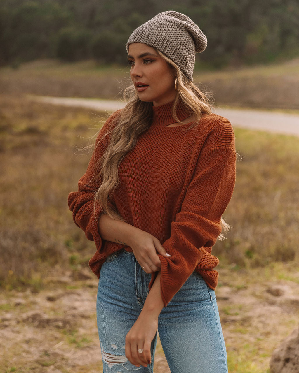 Indulgence Choker Cutout Sweater - Rust - FINAL SALE Ins Street