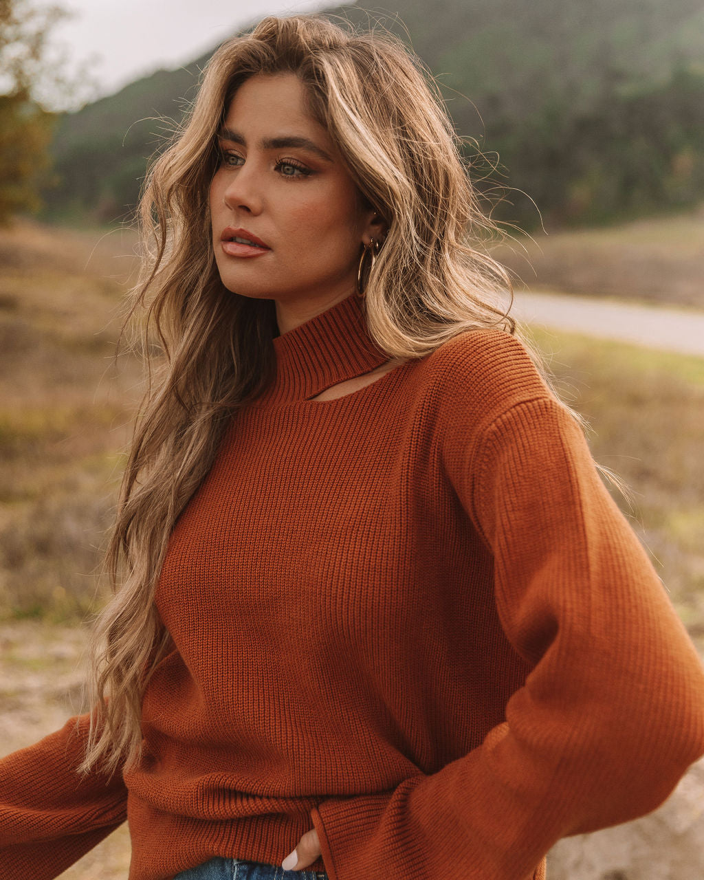 Indulgence Choker Cutout Sweater - Rust - FINAL SALE Ins Street