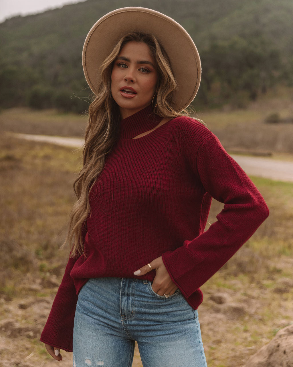 Indulgence Choker Cutout Sweater - Wine - FINAL SALE Ins Street