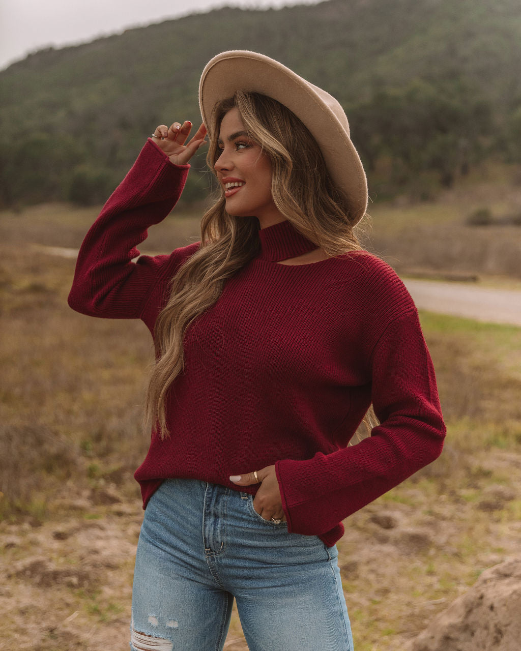 Indulgence Choker Cutout Sweater - Wine - FINAL SALE Ins Street