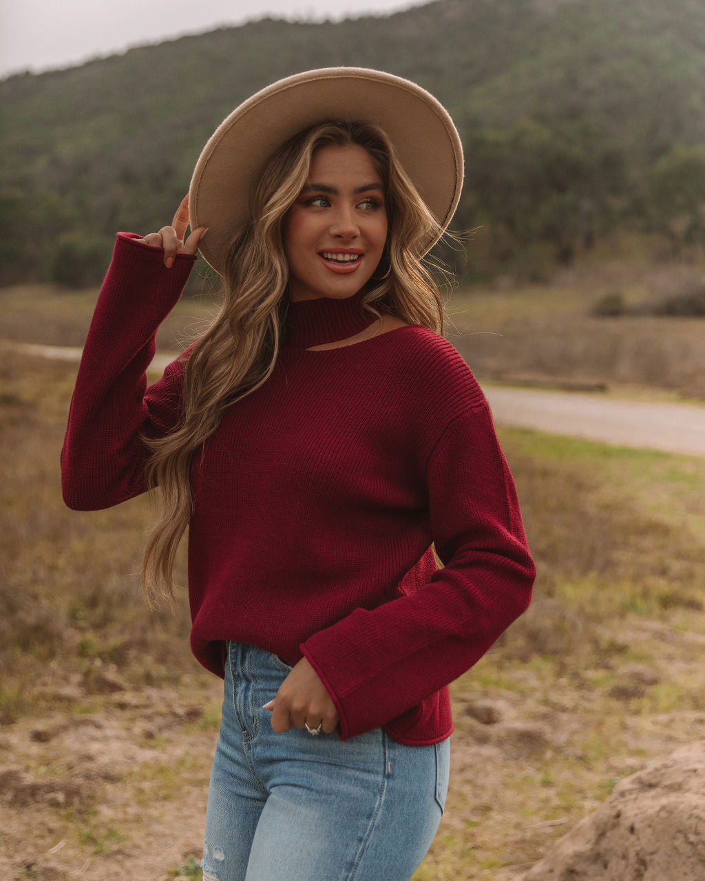 Indulgence Choker Cutout Sweater - Wine - FINAL SALE Ins Street