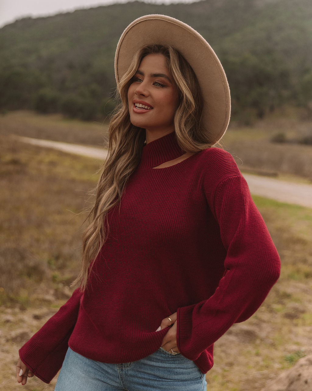 Indulgence Choker Cutout Sweater - Wine - FINAL SALE Ins Street