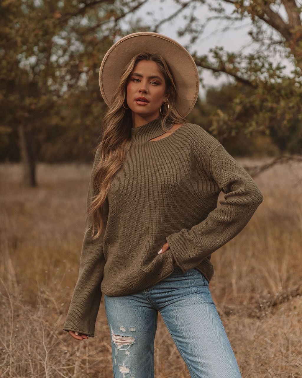 Indulgence Choker Cutout Sweater - Olive - FINAL SALE Ins Street