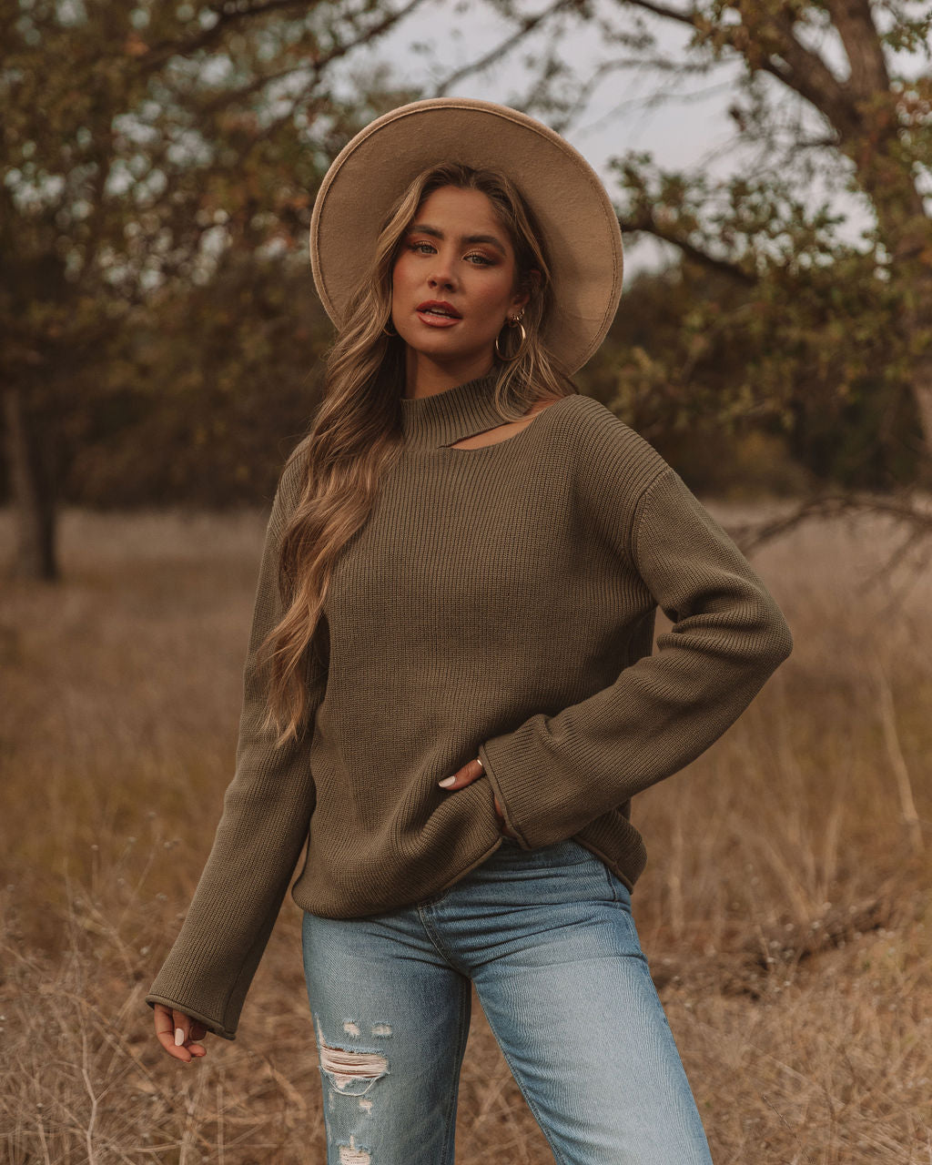 Indulgence Choker Cutout Sweater - Olive - FINAL SALE Ins Street