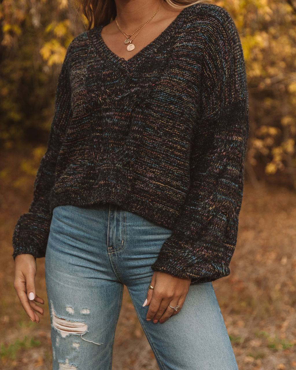 Joie Crop Cable Knit Sweater - Black Multi - FINAL SALE Ins Street