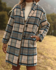 Igloo Pocketed Plaid Coat - Blue - FINAL SALE Ins Street