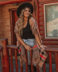 Maybrook Plaid Fringe Knit Poncho Ins Street