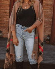 Maybrook Plaid Fringe Knit Poncho Ins Street