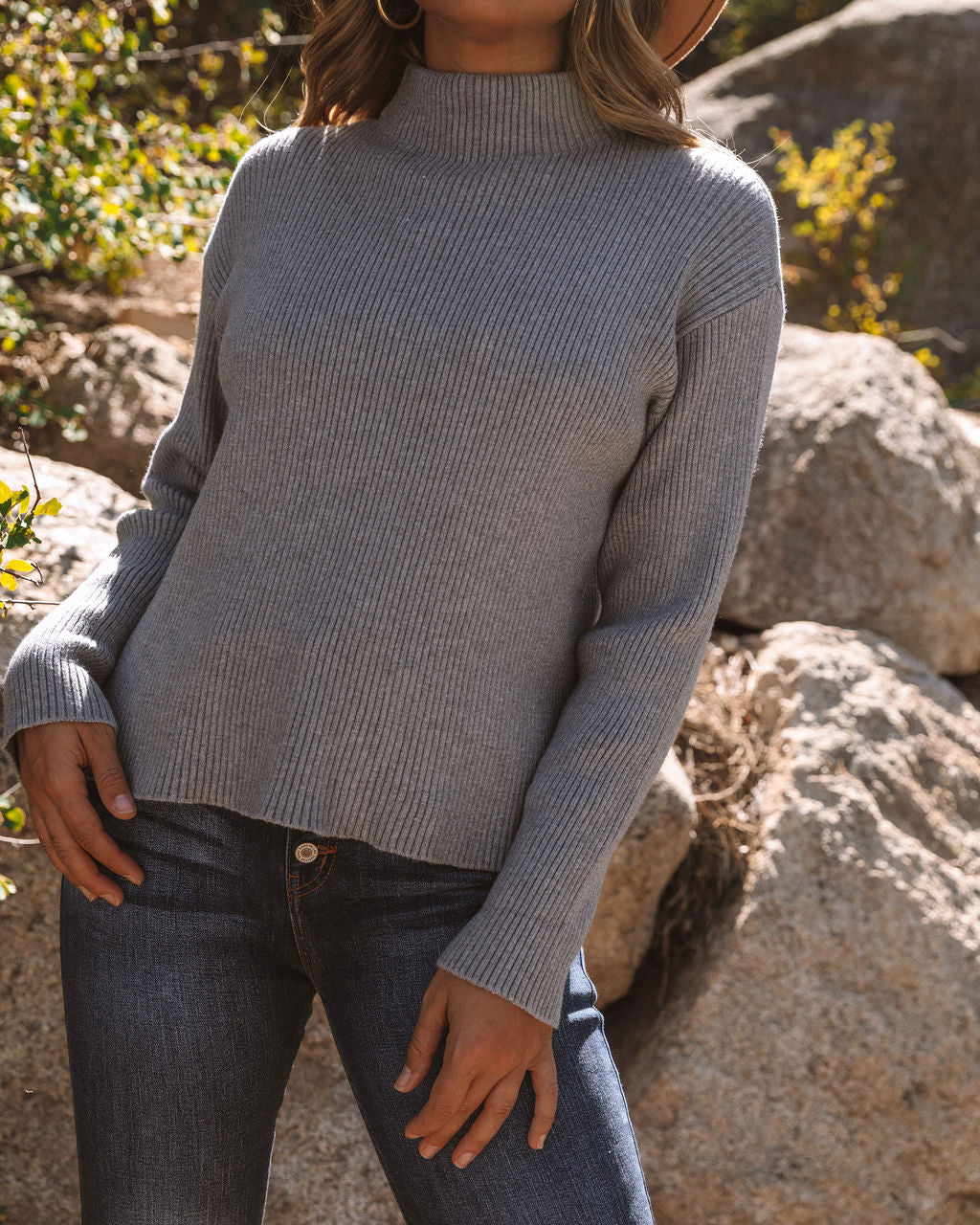 Branford Ribbed Mock Neck Knit Sweater - Heather Grey - FINAL SALE Insstreet