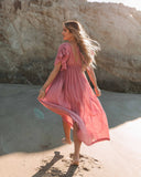 Anika Pocketed Button Down Ruffle Maxi Dress - Desert Rose FLAW-001