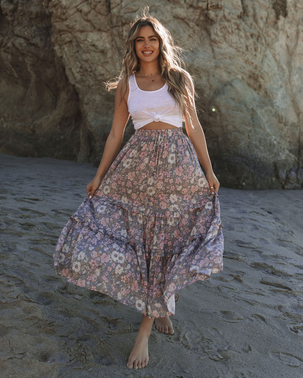 Stories We Tell Floral Tiered Maxi Skirt Ins Street