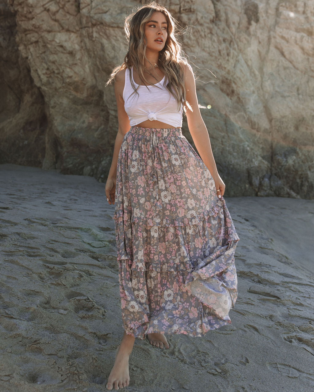 Stories We Tell Floral Tiered Maxi Skirt Ins Street