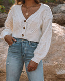 Tyler Button Front Chenille Crop Cardigan - Ivory POLA-001
