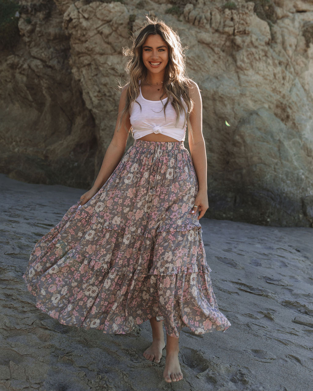 Stories We Tell Floral Tiered Maxi Skirt Ins Street