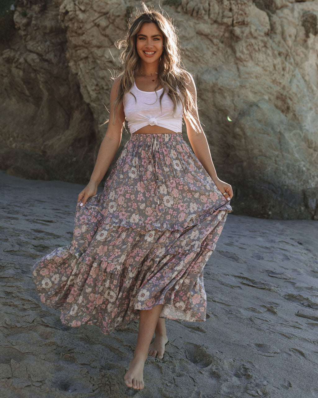 Stories We Tell Floral Tiered Maxi Skirt Ins Street