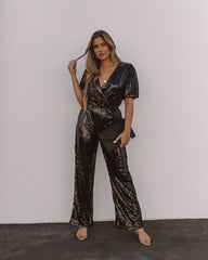 Eissa Sequin Drape Jumpsuit - Black Ins Street