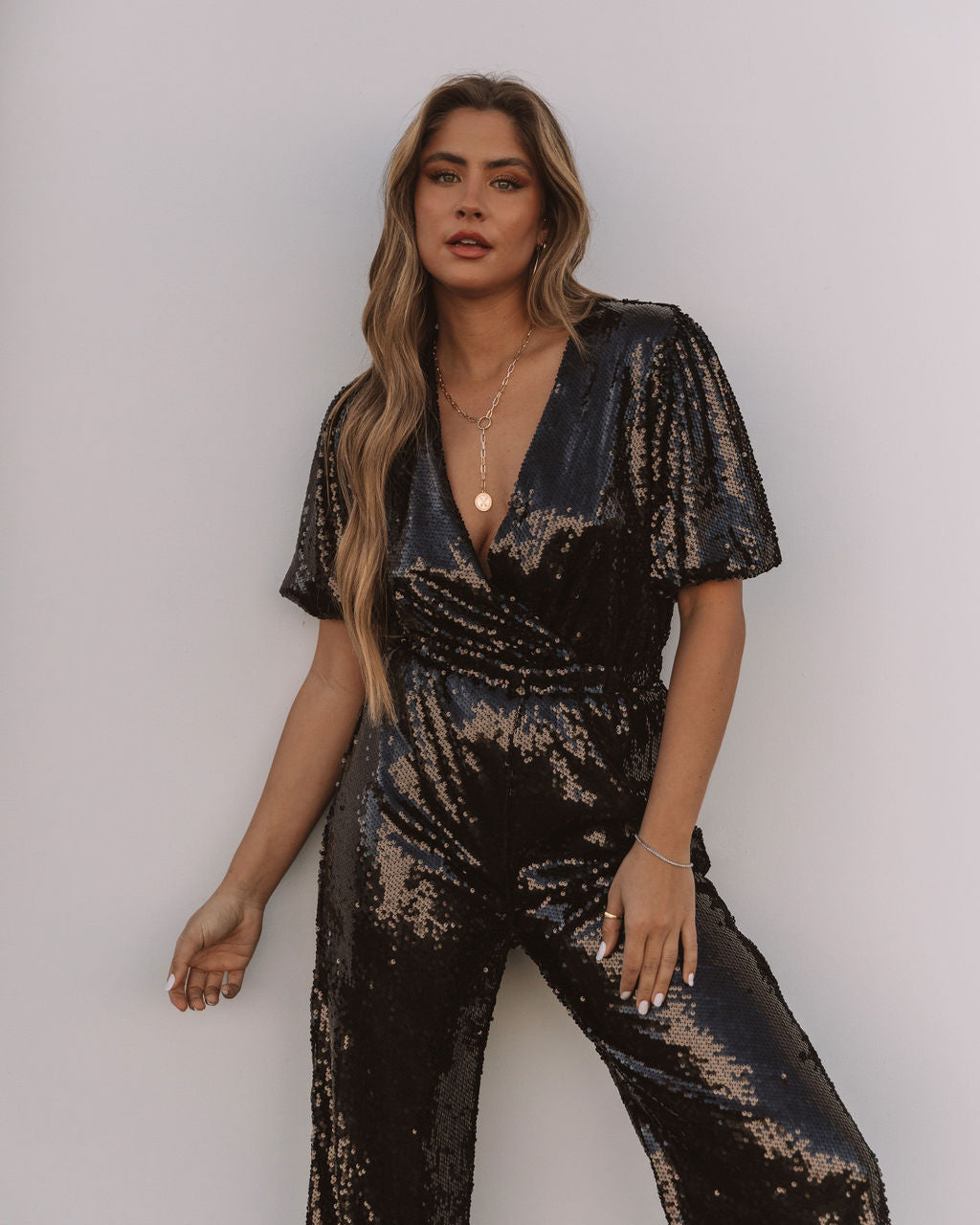 Eissa Sequin Drape Jumpsuit - Black Ins Street