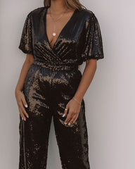 Eissa Sequin Drape Jumpsuit - Black Ins Street