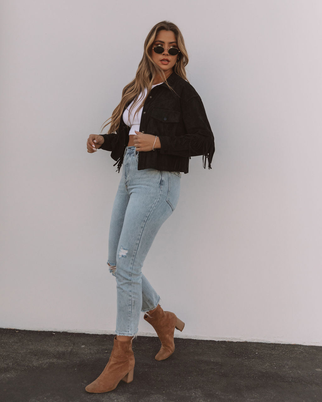 Daron Cropped Fringe Faux Suede Jacket - Black - FINAL SALE OLIV-001