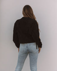 Daron Cropped Fringe Faux Suede Jacket - Black - FINAL SALE OLIV-001