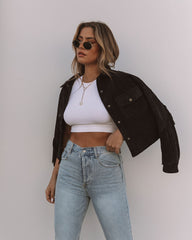 Daron Cropped Fringe Faux Suede Jacket - Black - FINAL SALE OLIV-001