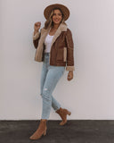 Shona Pocketed Faux Leather Sherpa Jacket - Brown Ins Street