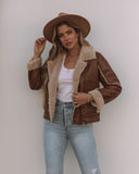 Shona Pocketed Faux Leather Sherpa Jacket - Brown
